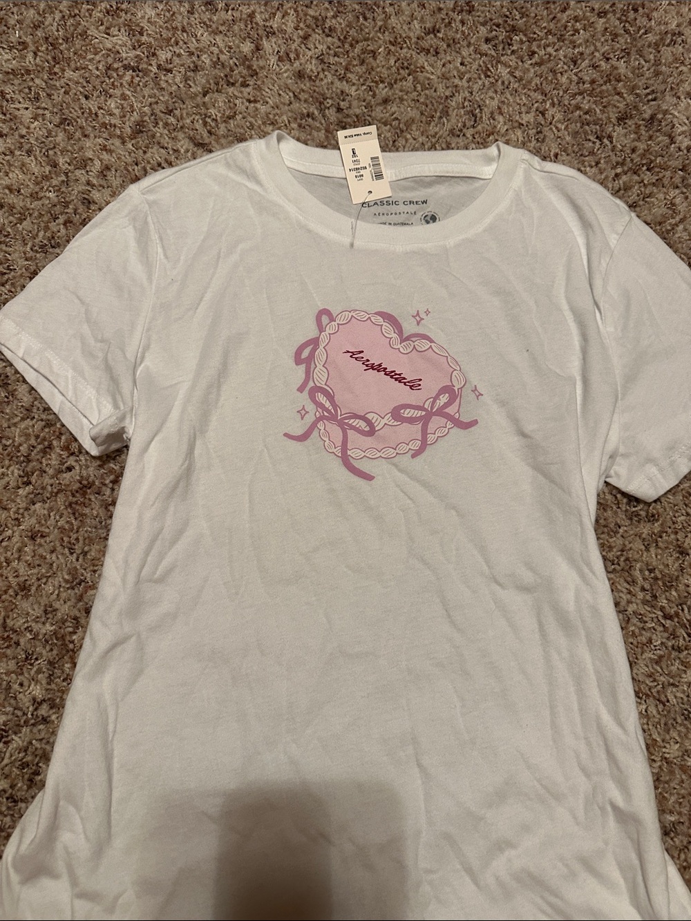 Aeropostale White Short Sleeve Tee with Pink Heart Graphic